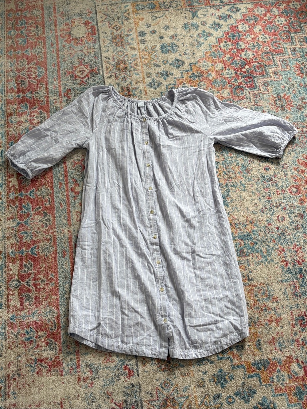 Old Navy cotton lavender striped puff sleeve button down dress